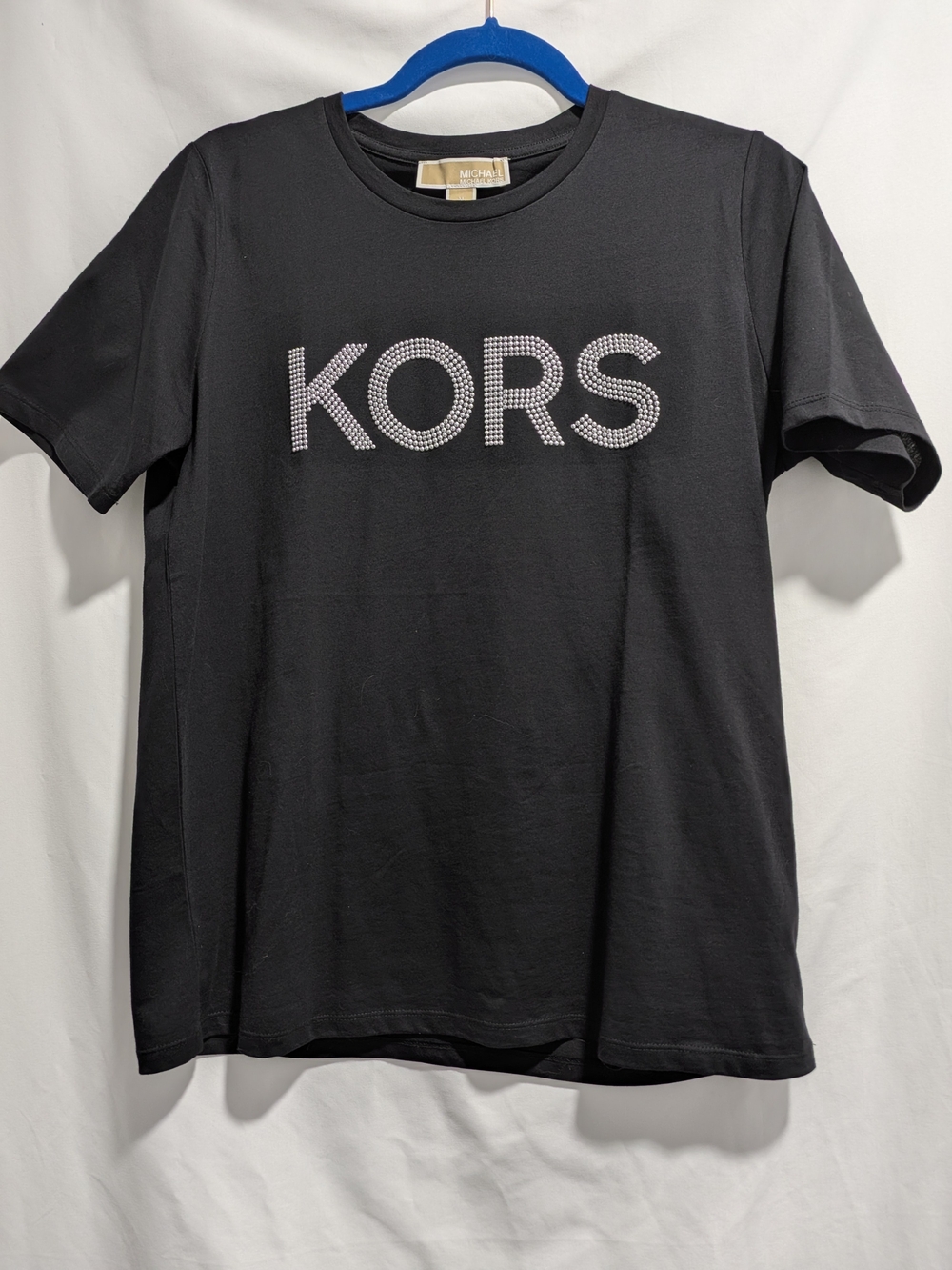 Michael Kors Black Short-Sleeve Crew Neck Tee-shirt with Silver Stud KORS Logo